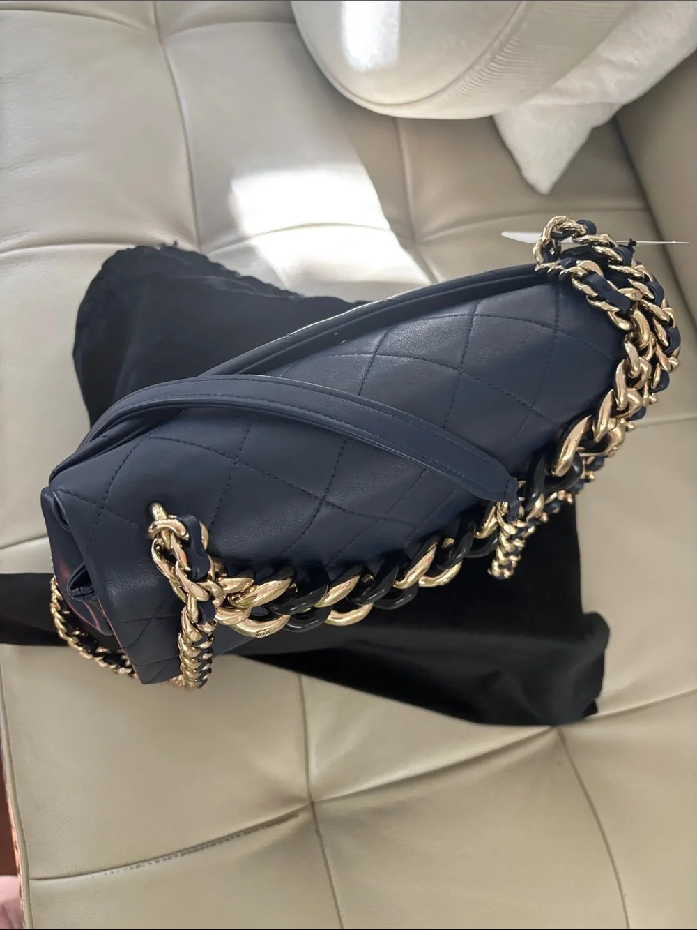 CHANEL Navy Quilted Shoulder Bag with Gold Hardware
